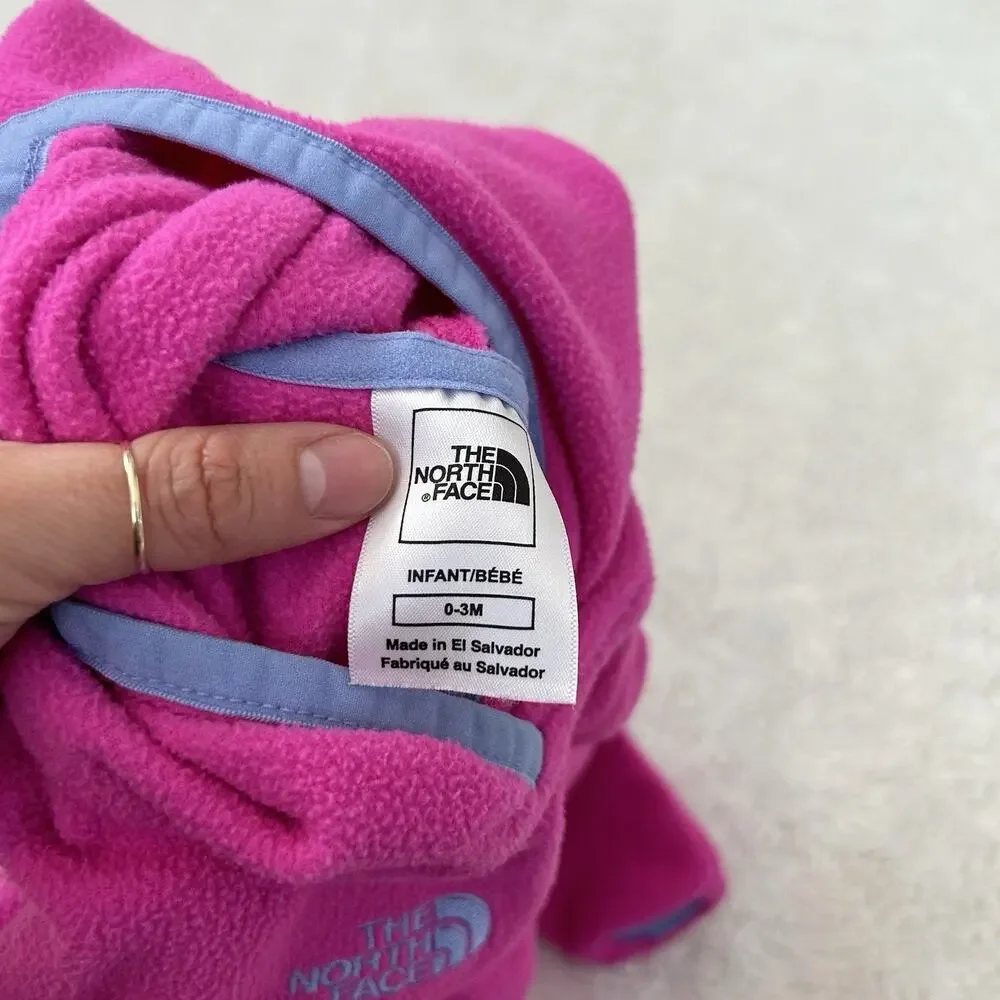 North Face Girls Glacier One-Piece Pink Fleece 0-3M Cozy Girly Preppy Casual